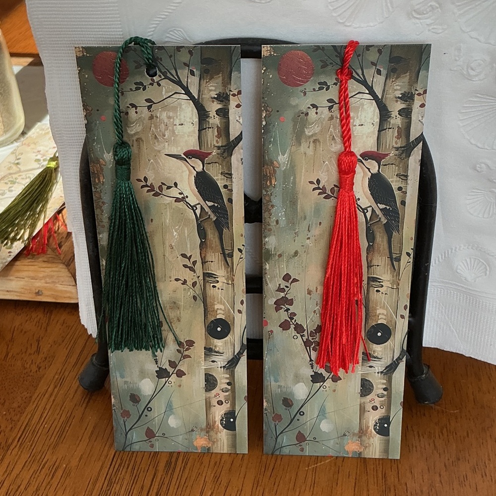 Artistic Bird Bookmarks with Tassels- cardinal